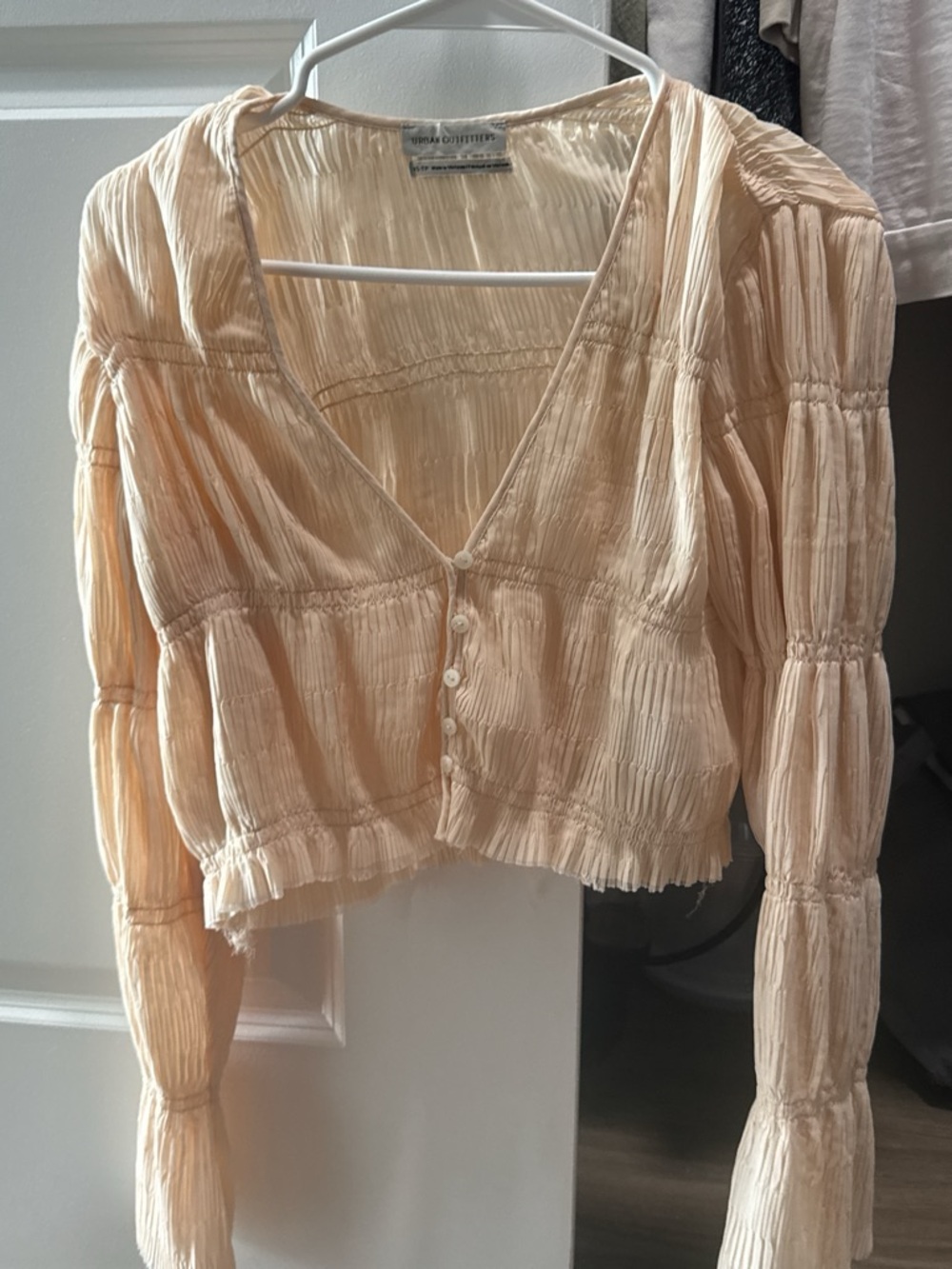 Urban Outfitters Peach Crinkled Button-Front Blouse